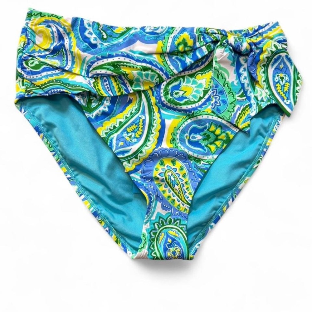 Bleu Rod Beattie Paisley Print High Waist Draped Bikini Bottom,‎ Women's Size 12